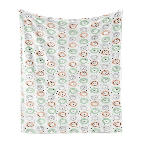 Lion Soft Flannel Fleece Throw Blanket, Heads in Scandinavian Style Stars and Strokes, Cozy Plush for Indoor and Outdoor Use, 50" x 70", White Multicolor, by Ambesonne