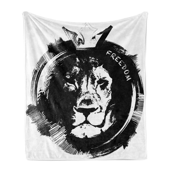 Lion Soft Flannel Fleece Throw Blanket, King of the Forest Lion Head Portrait Freedom Sketchy Monochrome Wild Animal, Cozy Plush for Indoor and Outdoor Use, 50" x 70", Black and White, by Ambesonne