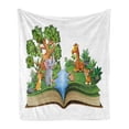 thumbnail image 1 of Lion Soft Flannel Fleece Throw Blanket, Open Book with Smiling Animals Playing by the River Greenery Plants and Leaves, Cozy Plush for Indoor and Outdoor Use, 50" x 60", Multicolor, by Ambesonne, 1 of 6