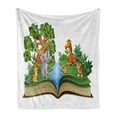 thumbnail image 1 of Lion Soft Flannel Fleece Throw Blanket, Open Book with Smiling Animals Playing by the River Greenery Plants and Leaves, Cozy Plush for Indoor and Outdoor Use, 70" x 90", Multicolor, by Ambesonne, 1 of 6