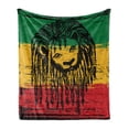 thumbnail image 1 of Lion Soft Flannel Fleece Throw Blanket, Portrait on Jamaican Flag with Rasta Mane Savannah Animal, Cozy Plush for Indoor and Outdoor Use, 50" x 60", Green Earth Yellow, by Ambesonne, 1 of 6