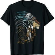 Lion Spirit Animal Totem Indigenous Native American Feathers T-Shirt