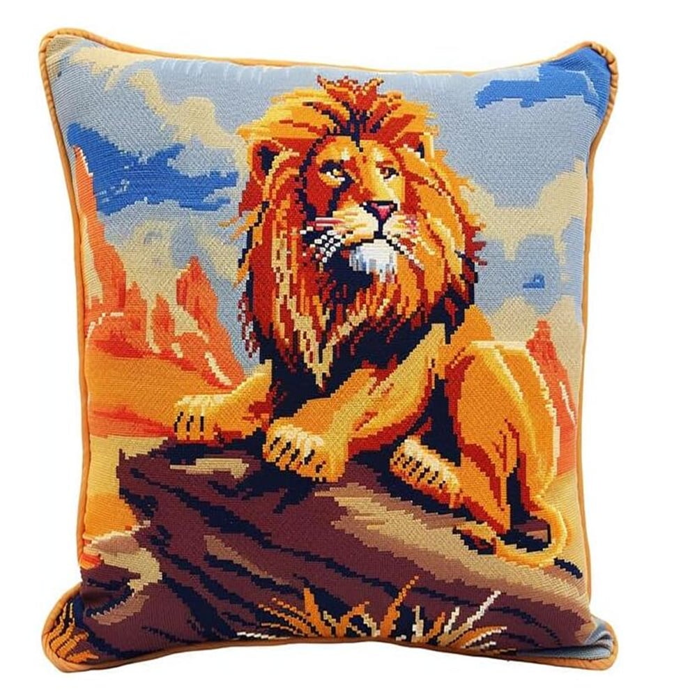 Lion Stamped Cross-Stitch Kit Printed Canvas,Forest Animals,Cross Stitch Cushion Kits Needlework Kit for Adult Beginners 11ct Decoration Embroidery Pillow Case