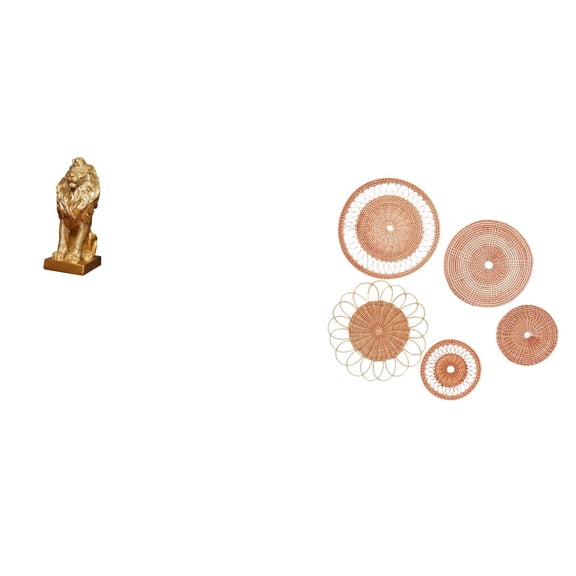 Lion Statue Figurine Tabletop Rattan Handicraft Modern Art for Living Room Bedroom Hallway Decor Set