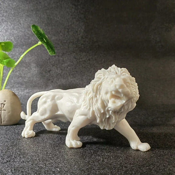 Lion Statue Resin Art Sculpture White Car Decoration Gift Souvenir 6.28 Inch-