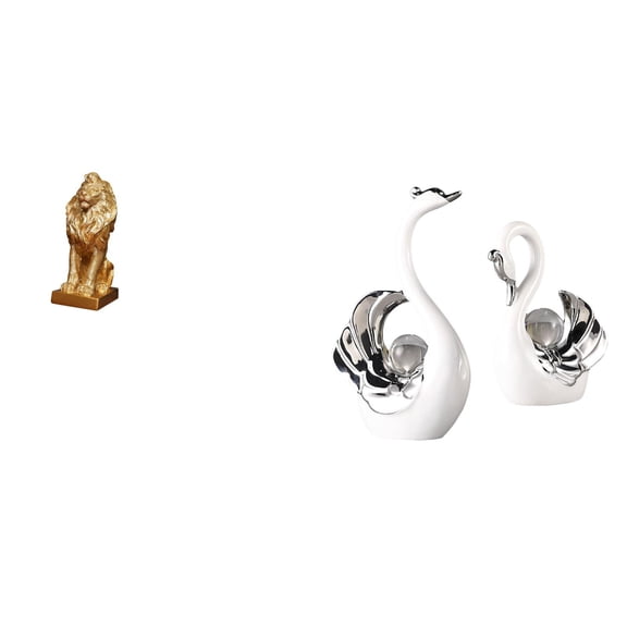 Lion Statue Swan Figurine Animal Centerpiece Ceramic Construction Artful Decoration for Living Room Office