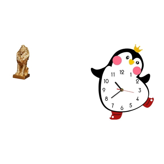 Lion Statue Wall Clock Penguin Tabletop Ornament Eco Friendly Resin for Living Room Office Bedroom