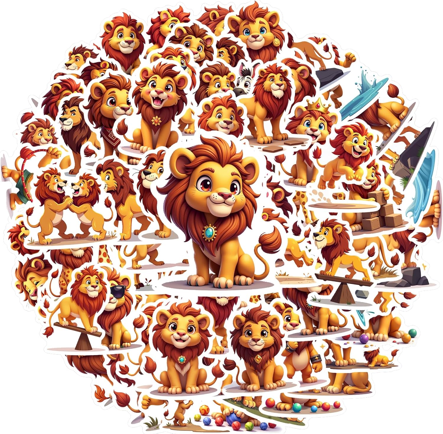 Lion Stickers Bulk 100Pcs Waterproof Cartoon Lion Stickers Kawaii Cute ...