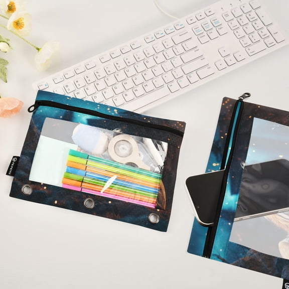 Lion Stone 2 Pack Pencil Pouches Zipper Pencil Case 3 Ring Pencil Pouch Cosmetic Bag