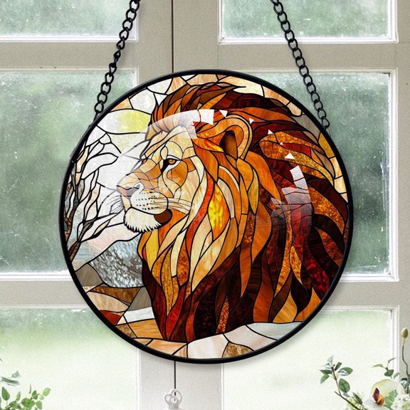 Lion Suncatchers For Christmas Tree, Lion Stained Glass Window Hangings, Lion Christmas, Lion Decor, Lion Tree Decor Gifts For Moms - 172HD620, Lion Handcrafted Glass