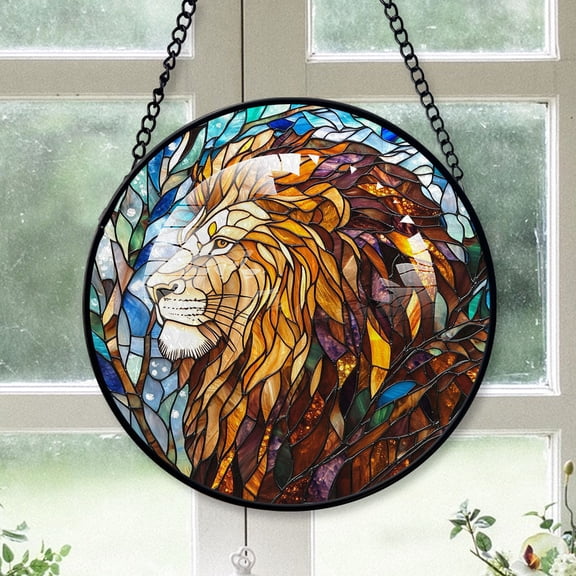 Lion Suncatchers For Christmas Tree, Lion Stained Glass Window Hangings, Lion Christmas, Lion Decor, Lion Tree Decor Gifts For Moms - 172HD80, Lion Art Glass