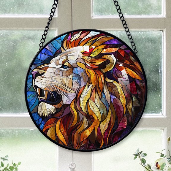 Lion Suncatchers For Christmas Tree, Lion Stained Glass Window Hangings, Lion Christmas, Lion Decor, Lion Tree Decor Gifts For Moms - 172HD800, Lion Art Glass