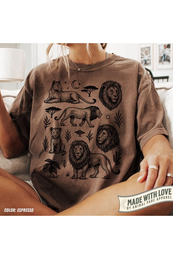 Lion T Shirt, Safari Wildlife Graphic Tee, Vintage Big Cat Shirt, Animal Graphic Tee, African Lion Illustration Top, King Of The Jungle All Size S-5XL
