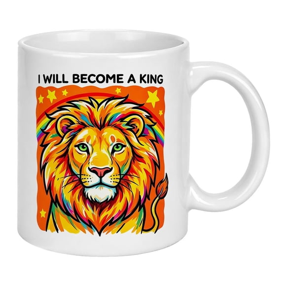 Lion Theme Ceramic Coffee Mug, Colorful Art Inspirational Cup, Wildlife Lover Gift for Men Women, 11oz