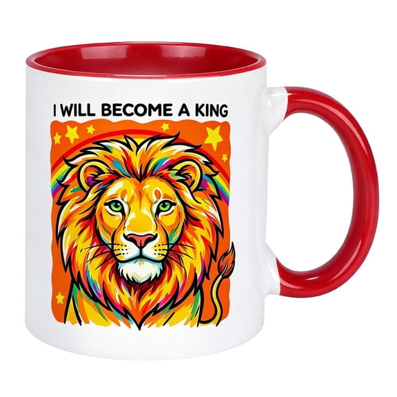 Lion Theme Ceramic Coffee Mug, I Will Become A King, Colorful Neon Art Ceramic Coffee Cup, Gifts for Wildlife Lovers, Inspirational Gifts for Men and Women