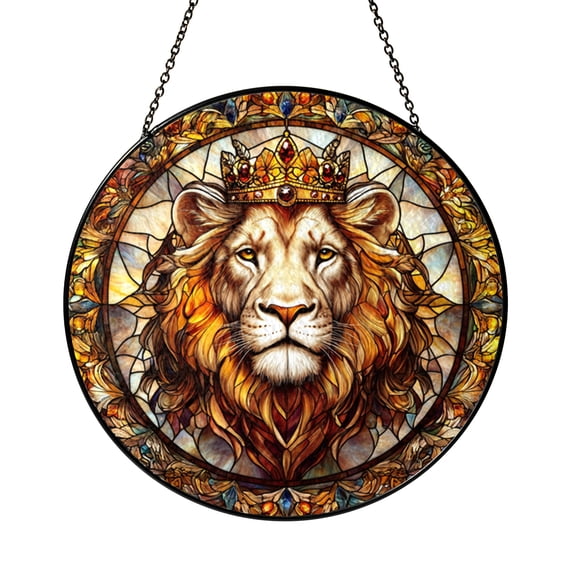 Lion Themed Window Decor in Stained Glass Style – Jungle Wildlife Art
