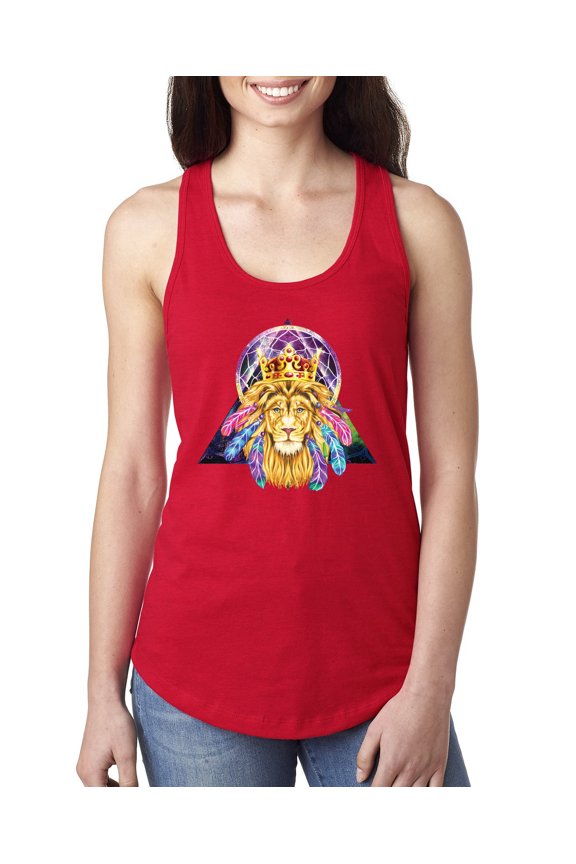 Lion Throne King Crown Animal Lover Ladies Racerback Tank Top, Red, Medium
