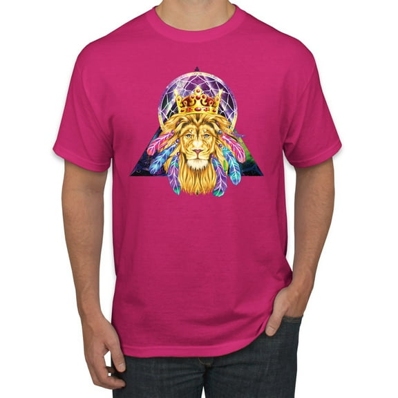 Lion Throne King Crown Animal Lover Men's Graphic T-Shirt, Fuschia, 3XL