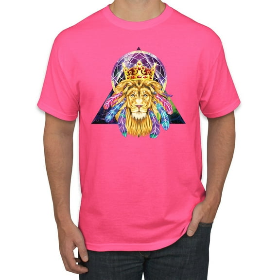 Lion Throne King Crown Animal Lover Men's Graphic T-Shirt, Neon Pink, X-Large