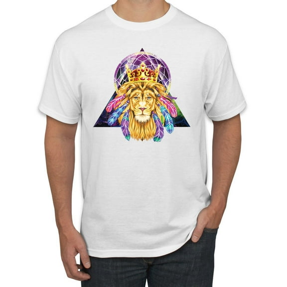 Lion Throne King Crown Animal Lover Men's Graphic T-Shirt, White, Medium