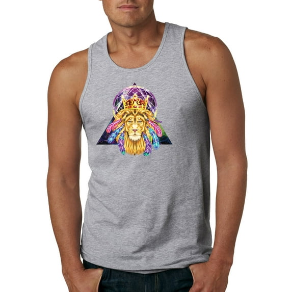 Lion Throne King Crown Animal Lover Mens Graphic Tank Top, Heather Grey, Small
