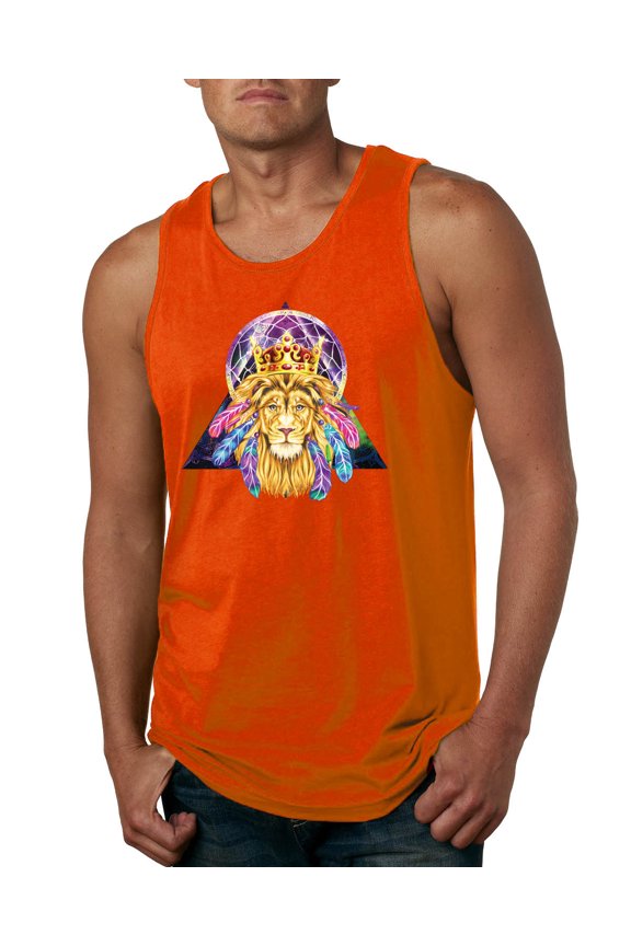 Lion Throne King Crown Animal Lover Mens Graphic Tank Top, Orange, Medium