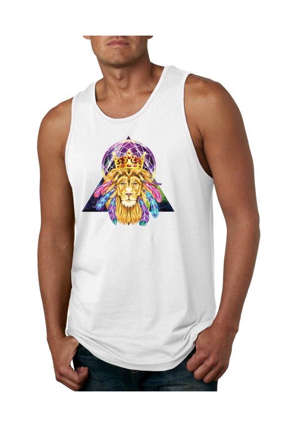 Lion Throne King Crown Animal Lover Mens Graphic Tank Top, White, X-Large