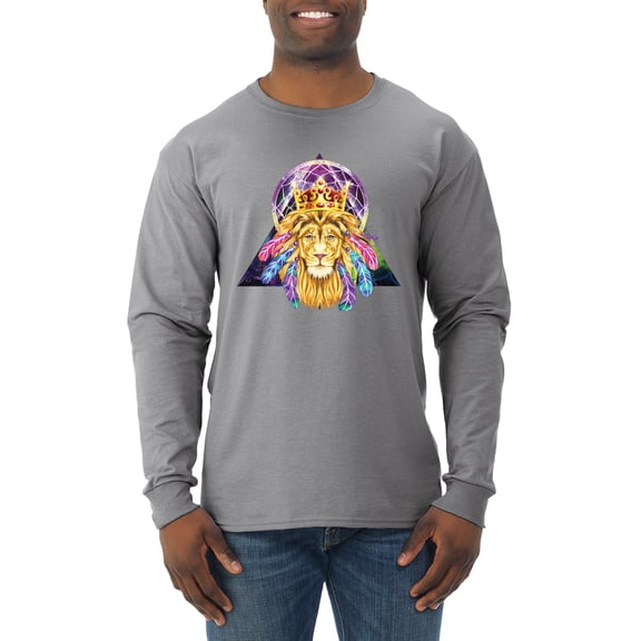 Lion Throne King Crown Animal Lover Mens Long Sleeve Shirt, Heather Grey, Small