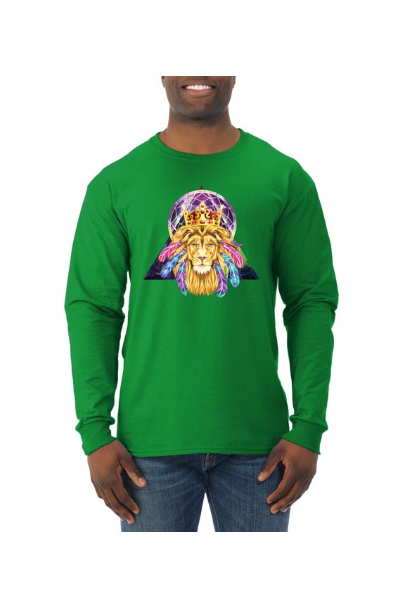 Lion Throne King Crown Animal Lover Mens Long Sleeve Shirt, Kelly, Medium