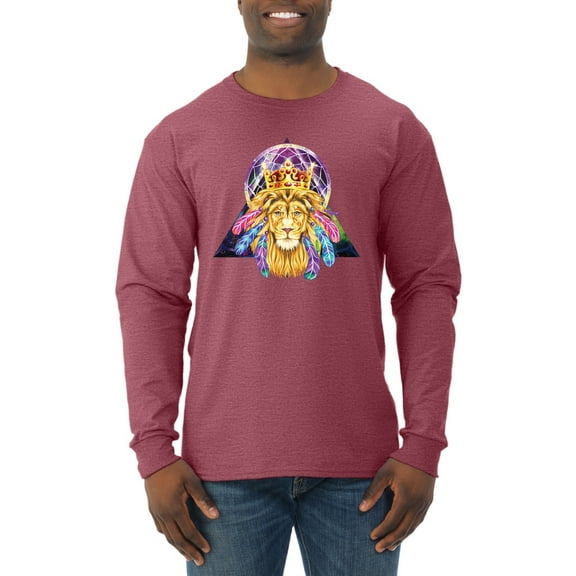 Lion Throne King Crown Animal Lover Mens Long Sleeve Shirt, Vintage Heather Red, 3XL
