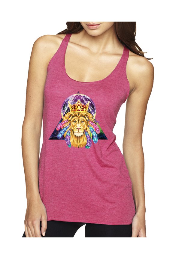 Lion Throne King Crown Animal Lover Tri-Blend Racerback Tank Top, Vintage Pink, Large