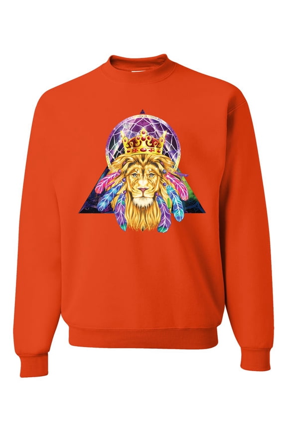Lion Throne King Crown Animal Lover Unisex Crewneck Graphic Sweatshirt, Orange, 2XL
