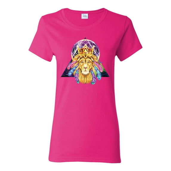 Lion Throne King Crown Animal Lover Womens Graphic T-Shirt, Fuschia, Small