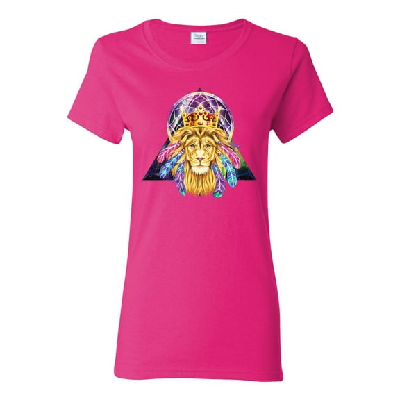 Lion Throne King Crown Animal Lover Womens Graphic T-Shirt, Fuschia, Small
