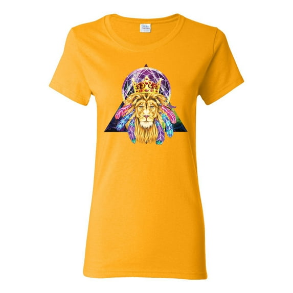 Lion Throne King Crown Animal Lover Womens Graphic T-Shirt, Gold, X-Large