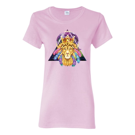 Lion Throne King Crown Animal Lover Womens Graphic T-Shirt, Light Pink, 3XL