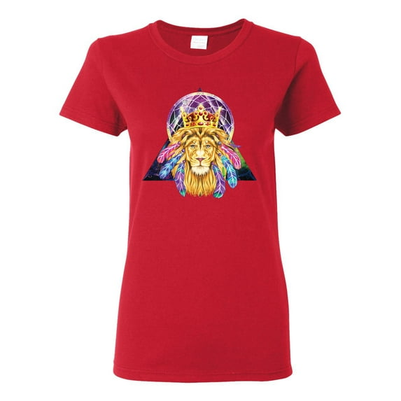 Lion Throne King Crown Animal Lover Womens Graphic T-Shirt, Red, 2XL