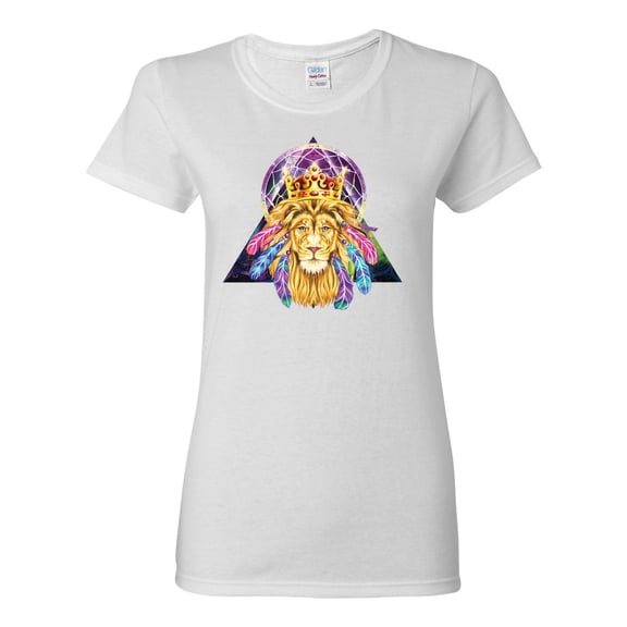 Lion Throne King Crown Animal Lover Womens Graphic T-Shirt, White, Medium
