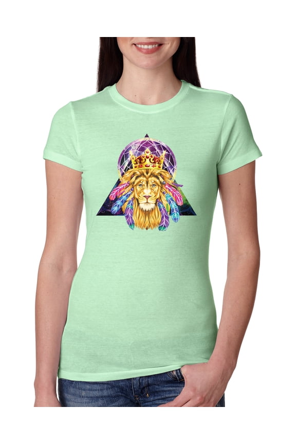 Lion Throne King Crown Animal Lover Womens Slim Fit Junior Tee, Mint, Large