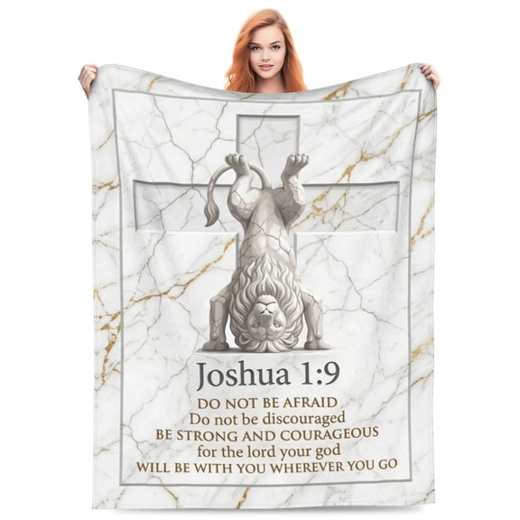Lion Throw Blanket Dedicated to Catholic Spiritual Devotion, Holy Scripture Print Bedspread 50x40