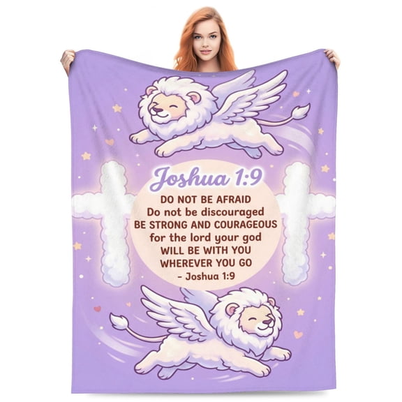 Lion Throw Blanket, Flannel Religious Keepsake Specially Designed for Catholic Baptism and Spiritual Milestone 50x40