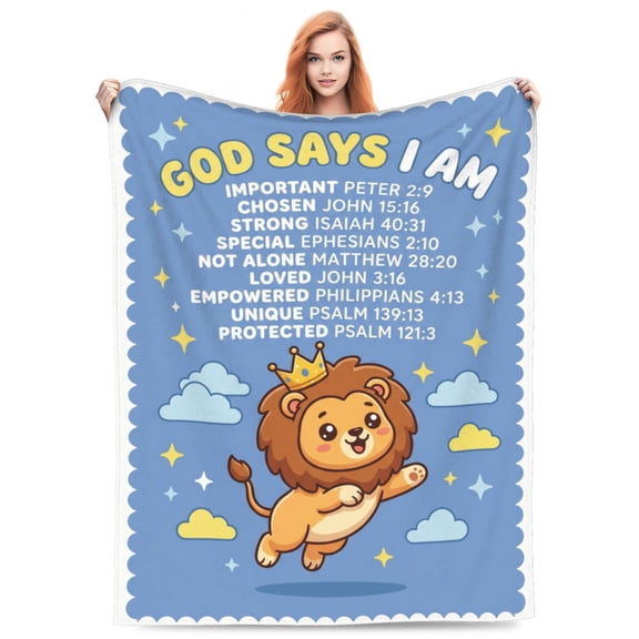Lion Throw Blanket, God Says I Am Lion Pattern, Christian Jesus Prayer, Christmas Gift 50x40