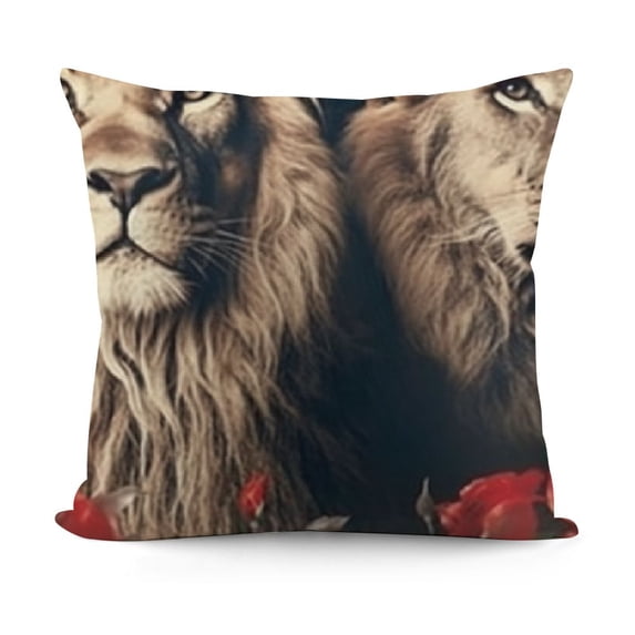 Lion Throw Pillow Covers Red Rose Floral Flower Decorative Pillowcase for Sofa Couch Queen King Cushion Cover Wild Animal Pattern Outdoor Pillows Covers Valentine's Day