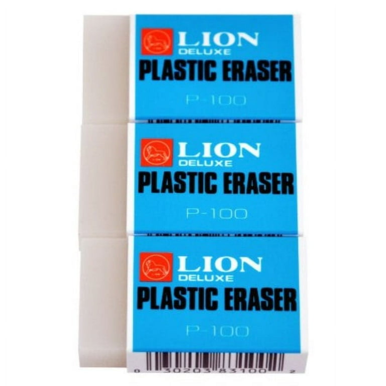 Lion Translucent White Plastic Erasers 3 Ea/Pack 1 Pack (p-100p)