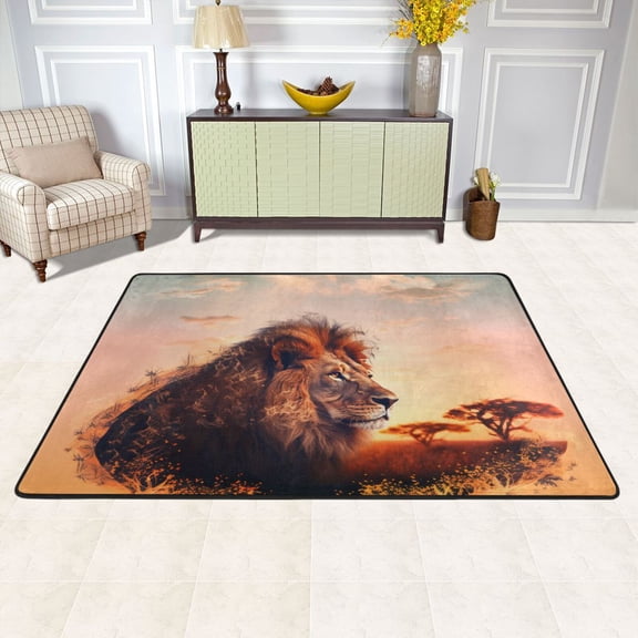 Lion Trees Clouds Area Rug Washable 72 x 48 Floor Carpet Mat Non Slip for Bedroom Living Room Kids Room Home Decor