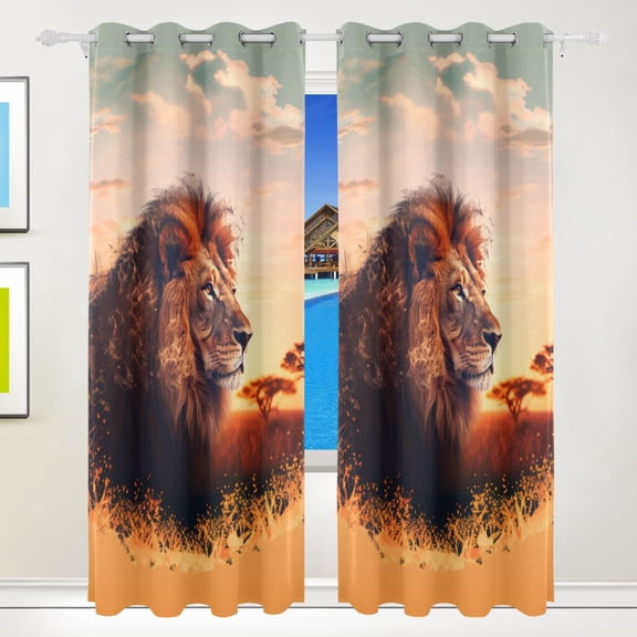 Lion Trees Clouds Black Out Curtains 84 Inch Length for Bedroom Living Room Windows 2 Panels Set