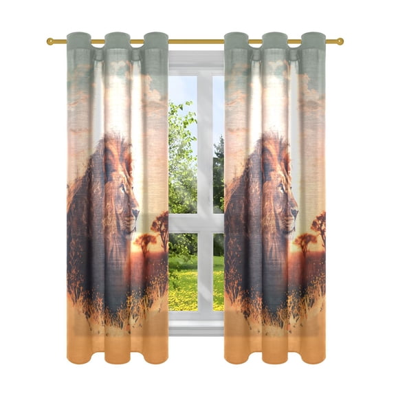 Lion Trees Clouds Blackout Curtains Patio Door Curtains Window Decoration for Bedroom Living Room 2 Panels