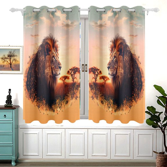Lion Trees Clouds Curtain Black Out Thermal Insulation Curtains Aesthetic 54 Inch Length for Bedroom Living Room 2 panels set