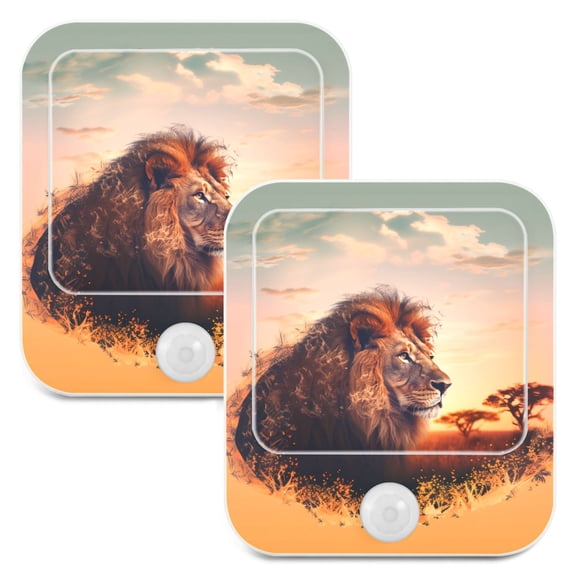 Lion Trees Clouds Night Lights Plug into Wall LED with Auto Light Sensor Warm Light for Kids Hallway Bedroom Living Room Kitchen Bathroom Set of 2
