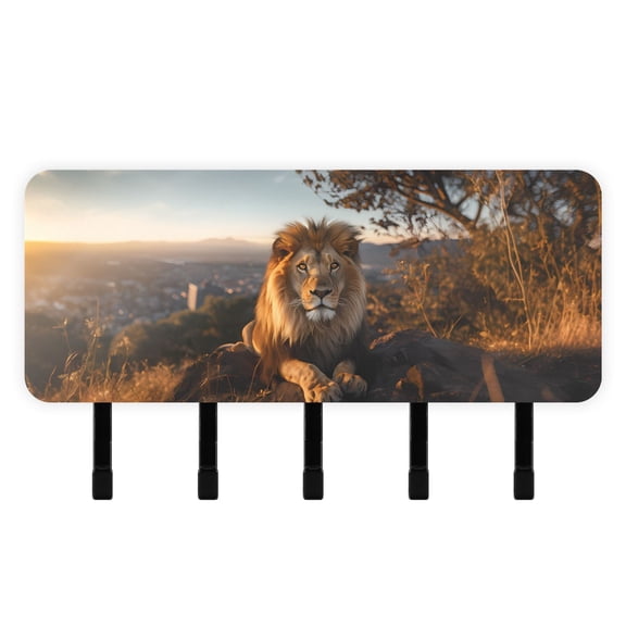 Lion Trees Grass Sky Mail Holder Organizer Wall Mount with Shelf Key Holder Key Rack with 5 Key Hooks for Wall Decorative